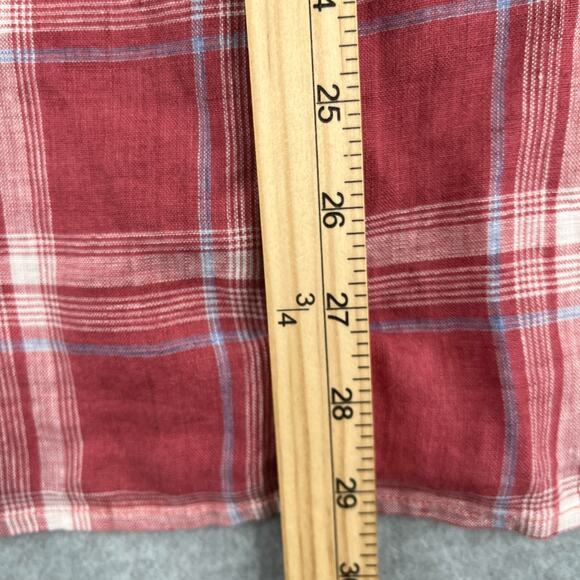 Peter Millar Linen Shirt Large Red Check Casual Button Up Short Sleeve Mens - Picture 10 of 10